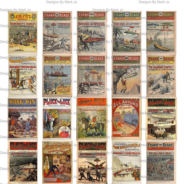 Vintage Dime Novel Covers | 100 Thrilling Story Magazine Covers On Four 8.5 x 11 inch JPG Sheets | Instant Download | VPO2