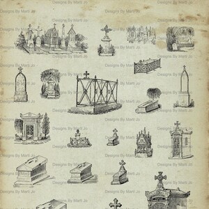 Clipart de cimetière vintage | Trois fichiers PNG liés aux funérailles 8,5 x 11 pouces | Téléchargement instantané | Utilisation commerciale OK | VC128