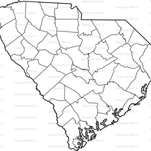 Carte imprimable de la Caroline du Sud | Carte imprimable du comté de SC | Téléchargement numérique PDF | MAP30