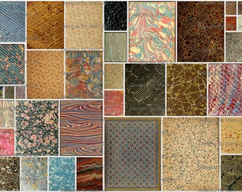35 Vintage Printable Book Endpapers JPG Pages Set 2 | Budget Decorative Marbled Paper Set | Instant Download | Commercial Use OK | JJ31