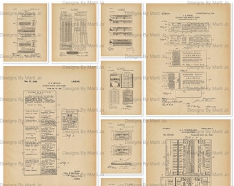 Vintage Railroad Ticket Patent Prints | 12 Each 8.5 x 11 Regular And Blueprint JPG Files | Commercial Use | Digital Download | JJ150