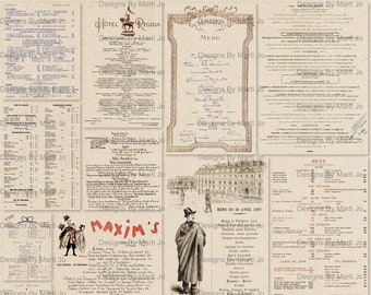15 superpositions PNG de menus de restaurant français vintage | Menus anciens imprimables Ephemera | Téléchargement numérique instantané | Utilisation commerciale OK | JJ114