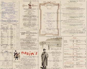 15 menu ristorante francese vintage PNG sovrapposizioni / menu antichi stampabili effimeri / download digitale istantaneo / uso commerciale OK / JJ114