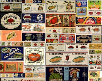 Gemüse Vintage Dosen Etiketten Kit 1 | 60 druckbare Vintage Lebensmitteletiketten | Sofortiger digitaler Download | Gewerblicher Gebrauch OK | GL20
