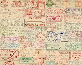 Sellos de medidor postal vintage / 50 PNG de medidor postal imprimibles / BONUS: Dos PNG de 8,5 x 11 de todas las imágenes (5x5) / VC141