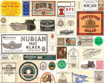 Vintage Clothing Related Labels Kit 3 | 50 Printable Vintage