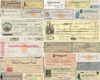 Vintage Checks Digital Kit 2 | Antique Bank Checks Ephemera | Instant Digital Kit Download | Junk Journal | JJ95