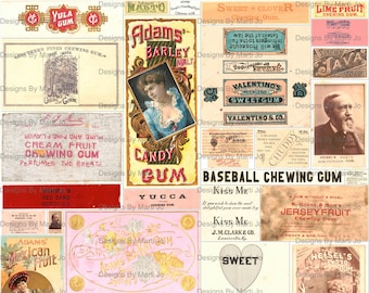 Vintage Gum Labels Kit | 30 Printable Antique Chewing Gum Labels | Instant Download | Commercial Use OK | VL43