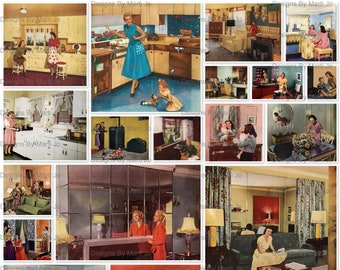Fondos de casa de muñecas de papel vintage 5 / 20 escenas de casas vintage imprimibles con personas Páginas JPG / Descarga instantánea / PD9
