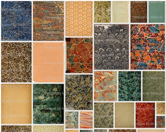 35 Vintage Printable Digital Marbled Paper JPG Pages | Budget Vintage Finished Marbling Papers | Marble Paper | Commercial Use OK | JJ17