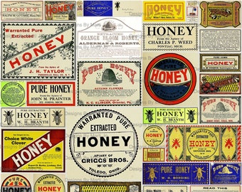 Antique Honey Labels Kit | 38 Printable Vintage Honey Related JPG Images | BONUS: One 8.5 x 11 Jpg And Pdf Of All Images (5x8) | VL9