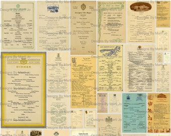 Lot de menus de restaurant vintage des années 1920 | Pack d'éphémères imprimables | Téléchargement instantané pour les projets commerciaux | Décoration nostalgique | JJ113