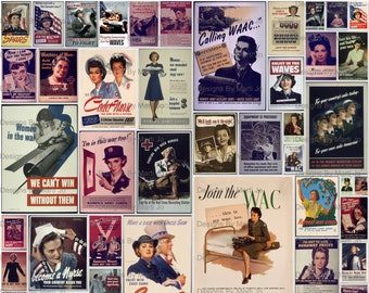 Vintage World War 2 Women Poster Set | 50 Vintage Patriotic Posters | BONUS: Two 8.5 x 11 Jpgs Of All Images (5x5) | Digital Download | VP23