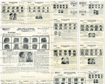 Vintage FBI Wanted Posters Set 1 | 35 Printable FBI Post Office Mugshot JPGs | True Crime Ephemera | TC37