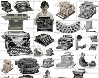 Vintage Schreibmaschine Clipart Elemente | 30 Vintage Schreibmaschinen Verzierungen | BONUS: 8,5 x 11 Jpg und Pdf aller Bilder (5x6) | VC18