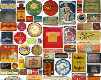 Vintage Tins Lids | 57 Printable Vintage Tin Lids And Cans JPGs | BONUS: Two 8.5 x 11 Jpgs And Pdfs Of All Images (5x6) | VL10