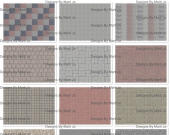 Printable Miniature Stone Pavement Dollhouse Patterns | Twelve 12 x 12 Inch Stonework Images  | Instant Download | Commercial Use OK | PD13