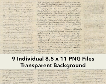 Vintage Handwriting PNG Overlays Set 1 | 9 Vintage Transparent Background Handwritten Pages | Digital Instant Download | PNG2