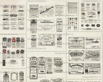 11 Vintage Apothecary Labels Transparent PNG Sheets | Printable Digital Pharmacy Labels Overlays | Antique Medicine Labels  | VL75