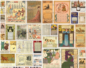 Conjunto colorido de 38 calendarios vintage / Calendarios antiguos imprimibles / Descarga instantánea / Uso comercial OK / VC50