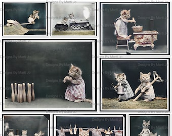 Colorized Vintage Cat Photos | 10 Printable Adorable Antique