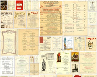 40 pages JPG de menu de restaurant français vintage | Menus anciens imprimables Ephemera | Téléchargement numérique instantané | Utilisation commerciale OK | JJ84