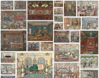 Paper Dollhouse Backgrounds | Businesses And Places Scenes 8 | 31 Premium Vintage Printable Dollhouse Backdrops JPG Clipart | PD6