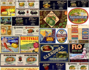 Vintage Fruit Labels Kit 1 | 33 Printable Vintage Food Label JPGs | BONUS: One 8.5 x 11 Jpg And Pdf Of All Images (5x7) | VL14