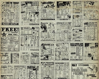 Vintage WW2 Era Newspaper Grocery Ads PNG Overlays | 35 Vintage