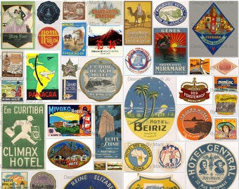 Printable Vintage Luggage Stickers Kit 2 50 Printable - Etsy