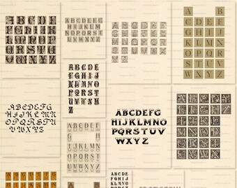 Printable Fancy Digital Vintage Complete Alphabet Lettering Set 2 | Transparent PNG | Antique Ornate Letters Sets | Instant Download | VC150