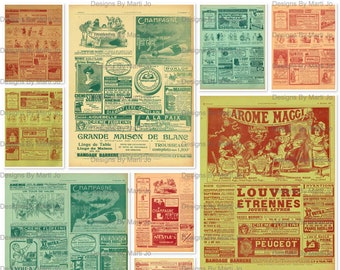 Juego de papel con anuncios franceses antiguos / 12 anuncios franceses antiguos coloridos / JPG de 8,5 x 11 pulgadas / Descarga instantánea / JJ103