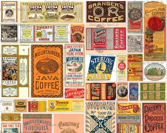 Vintage Tea Labels | Vintage Coffee Label | 35 Antique Food Labels JPG Clipart | BONUS: 8.5 x 11 Jpg And Pdf Of All Images (5x7) | VL2