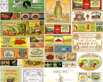 Vintage Vegetable Labels Kit 2 | 40 Printable Vintage Food Labels | Old Can Labels | Instant Digital Download | Commercial Use OK | VL42