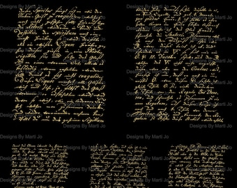 Old Handwriting Gold Overlays Set 1 | 5 Vintage Transparent Background Gold PNG Images | Instant Download | Commercial Use OK | PNG18