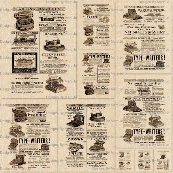 Vintage Typewriter Ads Overlays | 10 Vintage Advertisements Transparent Background PNG Images | Instant Download  Commercial Use OK | PNG50