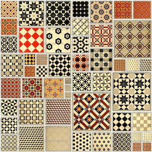 52 wzory płytek geometrycznych w stylu vintage - 12 X 12 cali | Wzór płytki do pobrania w wersji cyfrowej | Arkusz kolażu ozdobnego | Dopuszczalne użycie komercyjne | JJ59