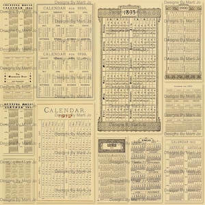 12 Arquivos PNG de sobreposição de calendário anual vintage | Ephemera vintage para impressão | Download instantâneo | Uso comercial OK | PNG53