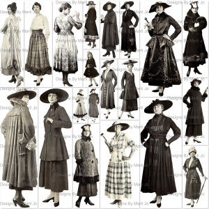 ヴィンテージ 1916 ファジーカット レディース ファッション画像 20 印刷可能なアンティーク レディース ファッション デジタル クリップアート PNG ファイル ボーナス カラー化バージョン | VP32