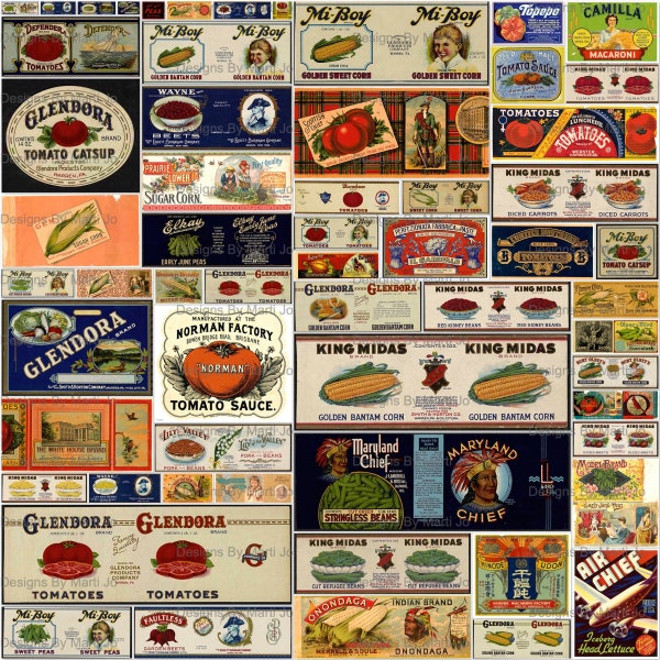 Gemüse Vintage Dosen Etiketten Kit 1 | 60 druckbare Vintage Lebensmitteletiketten | Sofortiger digitaler Download | Gewerblicher Gebrauch OK | GL20