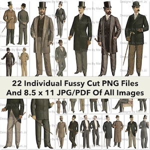 Vintage Fussy Cut 1890 Men Fashion Images | 22 People Ephemera Clip Art PNG Files | BONUS: 8.5 x 11 Jpg/Pdf Of All Images (5x5) | VP31