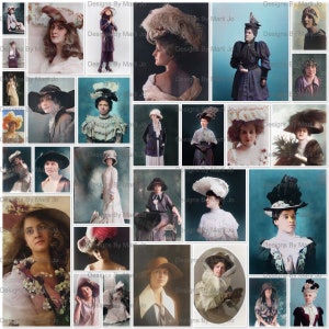 Vintage Women In Hats Photos | Both Black And White And Colorized Versions | 30 Printable Vintage Portraits | VP47