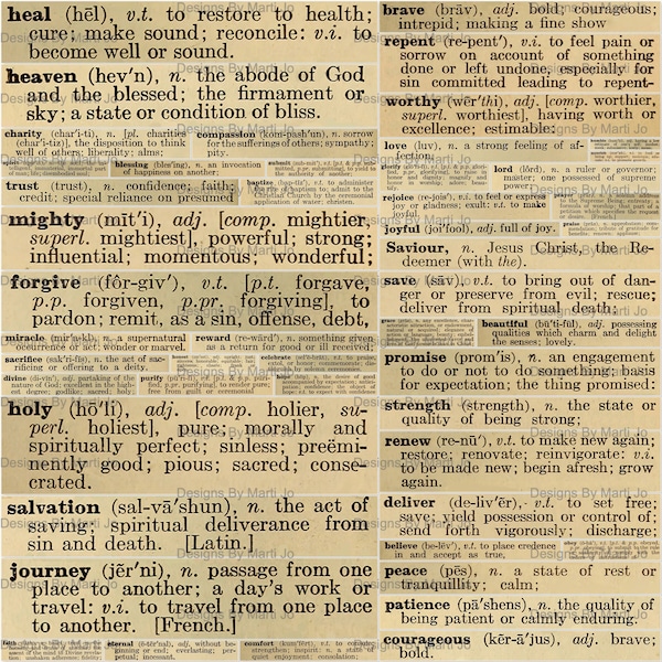 Vintage Dictionary Bible Words Definitions | 50 Printable Vintage Religious Words Inspired By The Bible | Instant Download | VC41