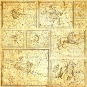 Vintage Astronomie Konstellation Karte Overlay Set | 10 Antike Junk Journal Seiten | Sofortiger digitaler Download | PNG26