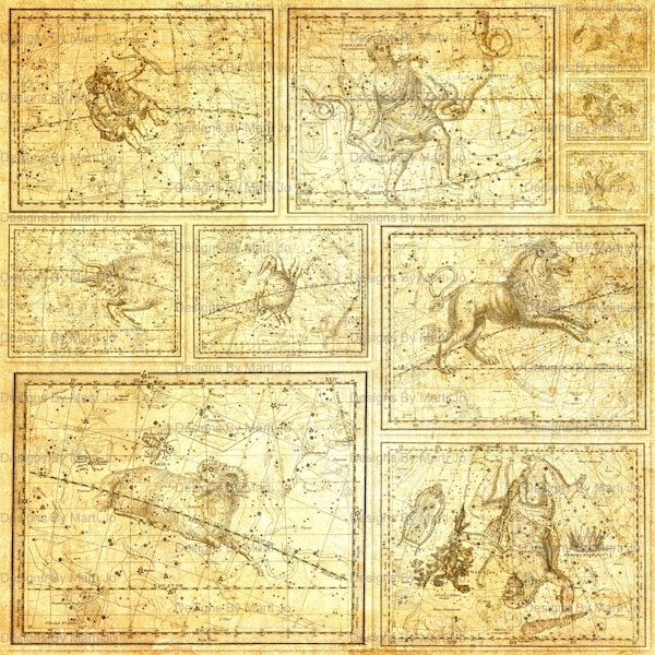 Vintage Astronomy Constellation Map Overlay Set | 10 Antique Celestial Star Maps PNG Junk Journal Pages | Instant Digital Download | PNG26