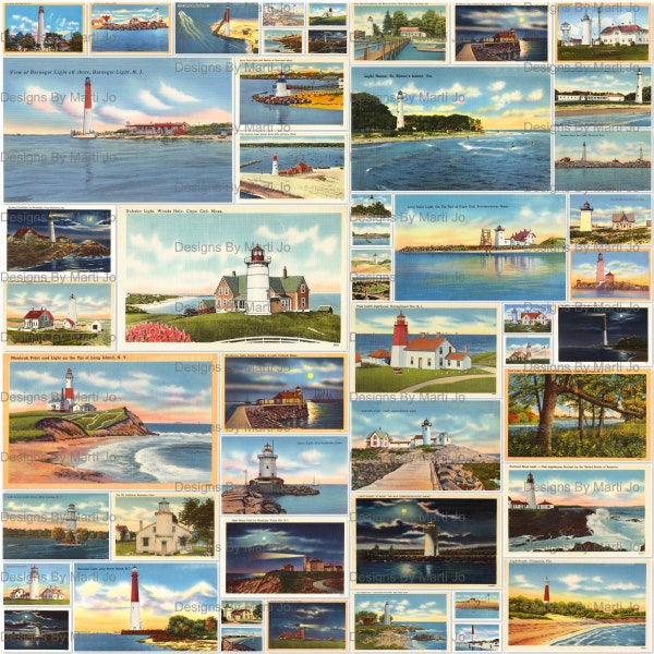 Vintage Lighthouse Postcards | 50 JPG files AND All Images On 8.5 x 11 Jpg And Pdf Sheets | VC106