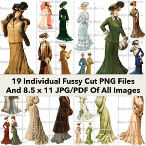 ヴィンテージ 1902-1903 ファジーカット レディース ファッション画像 | 19 個の女性用デジタル PNG ファイル | ボーナス: すべての画像 (5x5) の 8.5 x 11 Jpg および PDF 1 枚 | VP14