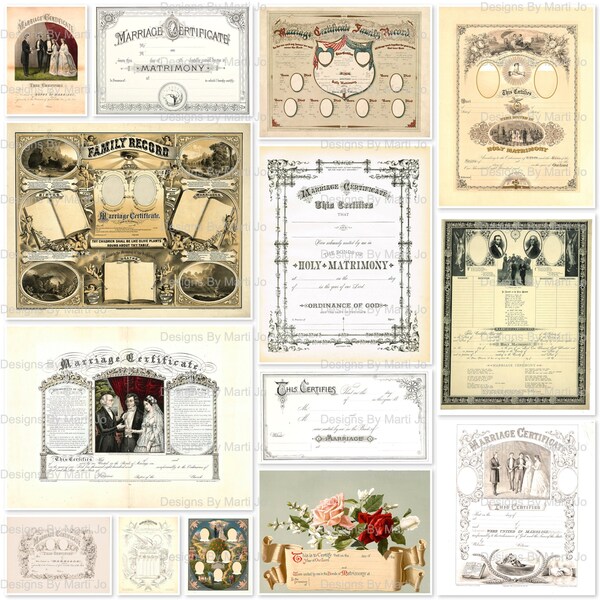 Vintage Marriage Certificates Super Bundle | 14 Printable Antique Marriage Certificate | JPG And PDF | Instant Download | JJ20