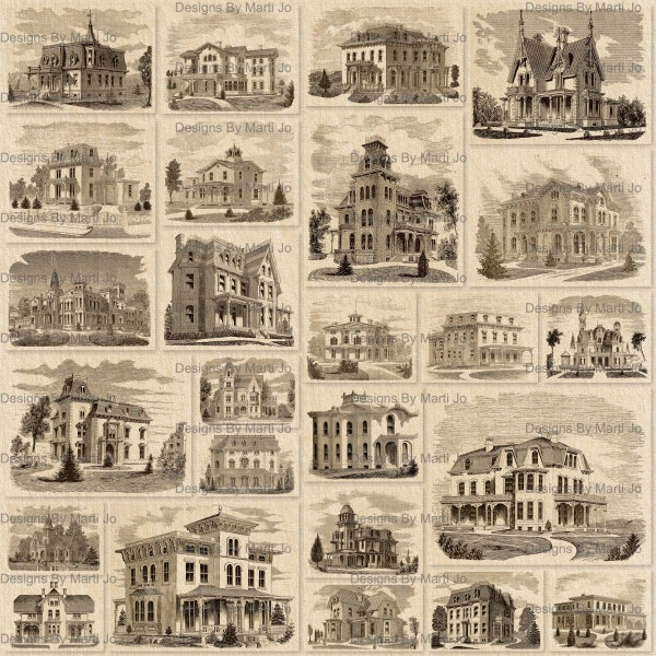 Vintage House Drawings PNG Overlays | 25 Vintage Architectural Drawings Collage Pages | Vintage House Elevation Pictures | PNG49