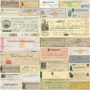 Kit digitale Vintage Checks 2 / Assegni bancari antichi Ephemera / Download immediato del kit digitale / Junk Journal / JJ95